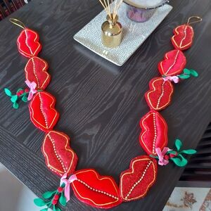 Anthropologie Red Lip Necklace with Gold Accents